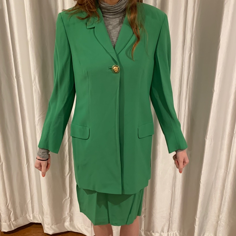 GIANNI VERSACE GV VERSATILE Green blazer skirt set 42 L Kelly green